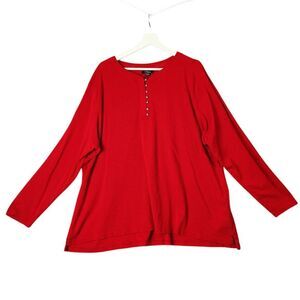 Chaps‎ Ralph Lauren Long Sleeve Henley Rhinestone Buttons Women 3X Heather Red